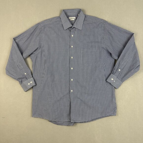 Van Heusen Shirt Mens XL 17-17.5 Blue Check Regular Fit Button Front Dress - Picture 1 of 9